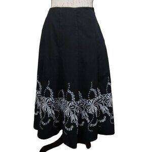 Allison Taylor | Embroidered Floral Skirt Black White | Size 4